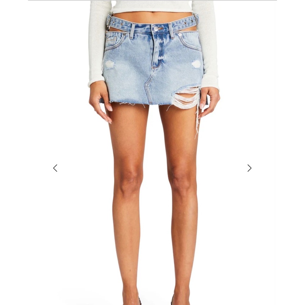 NWT SER.O.YA Cassia Denim Mini Skirt Light Wash Distressed Cutout Blue 24